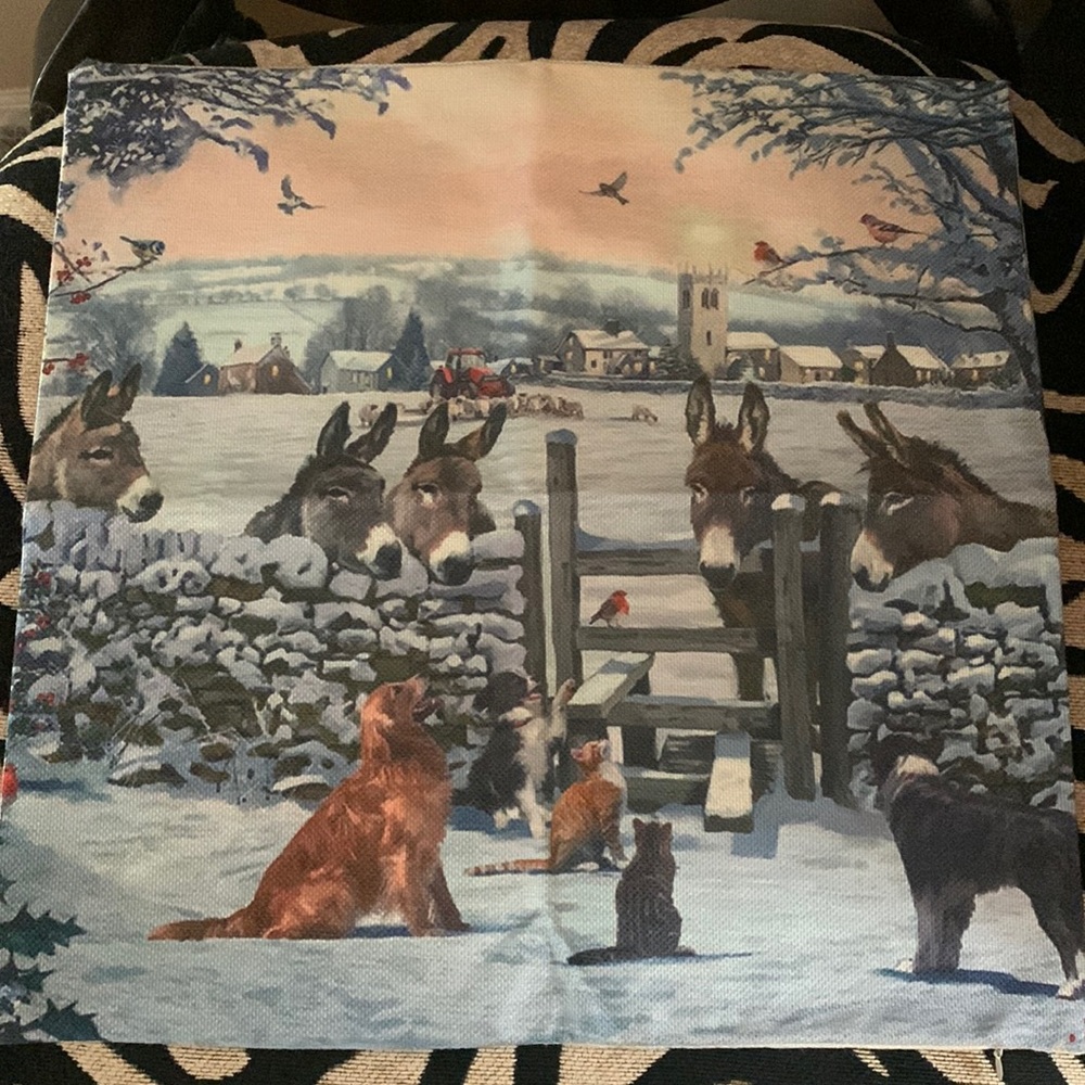 Gorgeous Winter Donkey Friends Accent Pillow Slip Cover